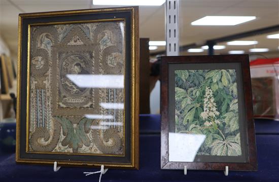 A 19th century embroidered metal thread icon and a watercolour